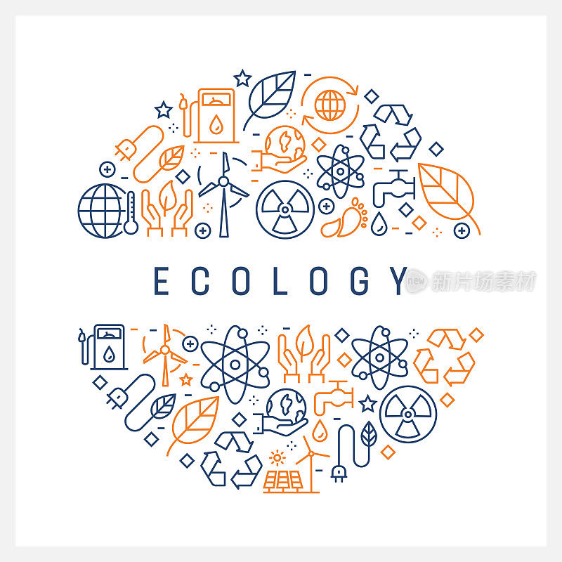 Ecology Concept - Colorful Line Icons, Arranged in Circle